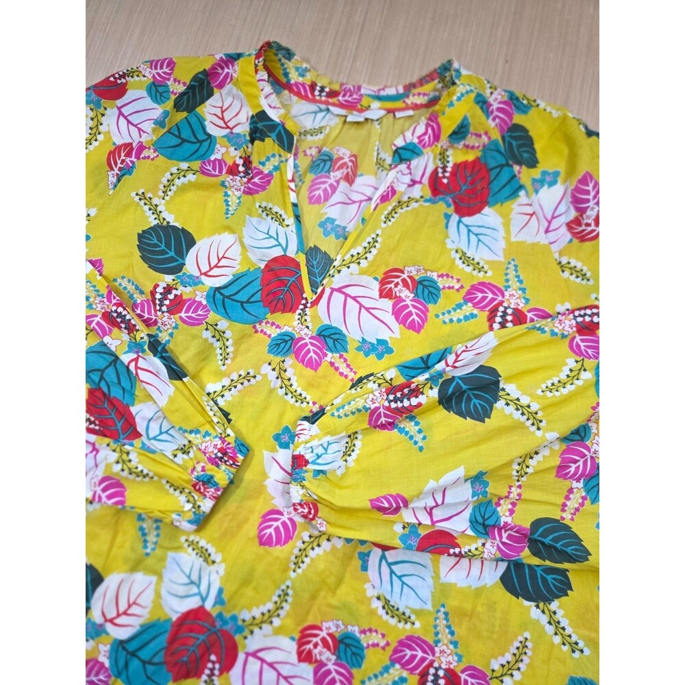 Boden Heather Blouse Floral Yellow Bright Size 20/22 Lightweight Long Sleeve